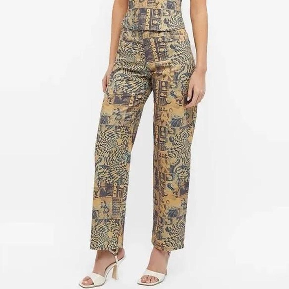 Miaou Beige and Black Patterned Trousers